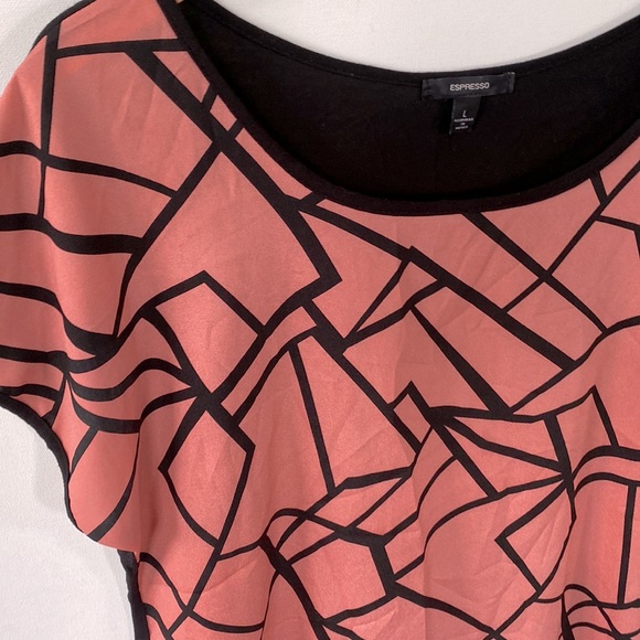 Espresso Blush and Black abstract Printed short sleeve scoop neck blouse, size L - Picture 2 of 7